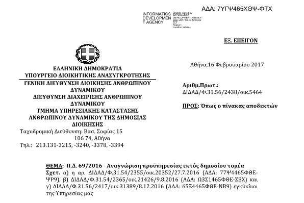 ΑΝΑΓΝΩΡΙΣΗ ΠΡΟΫΠΗΡΕΣΙΑΣ ΕΚΤΟΣ ΔΗΜΟΣΙΟΥ ΤΟΜΕΑ…ΕΓΚΥΚΛΙΟΣ ΤΟΥ ΥΠΟΥΡΓΕΙΟΥ ΔΙΟΙΚΗΤΙΚΗΣ ΑΝΑΣΥΓΚΡΟΤΗΣΗΣ